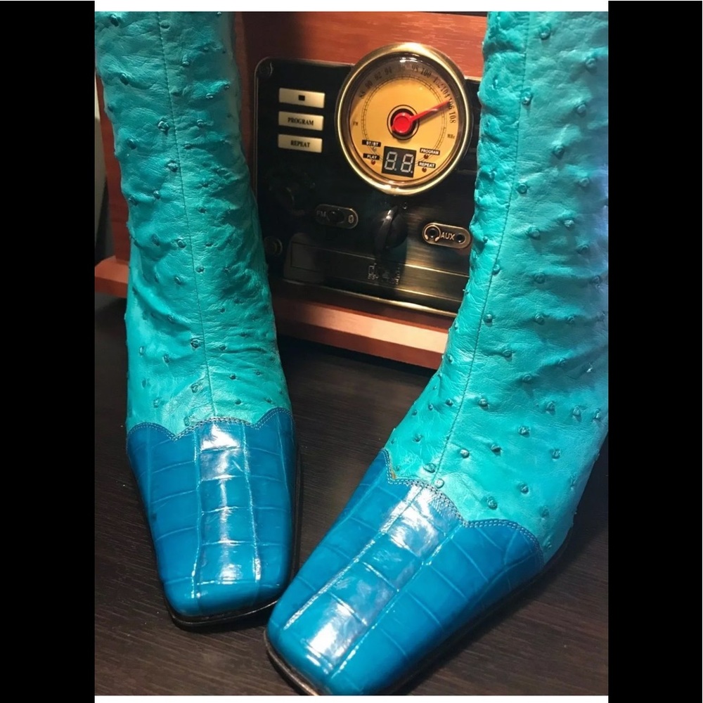 New Blue Ostrich & Alligator cowboy boots! Giorgio's of Palm Beach